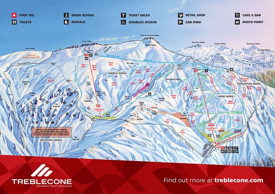 treble cone, trail map, New Zealand