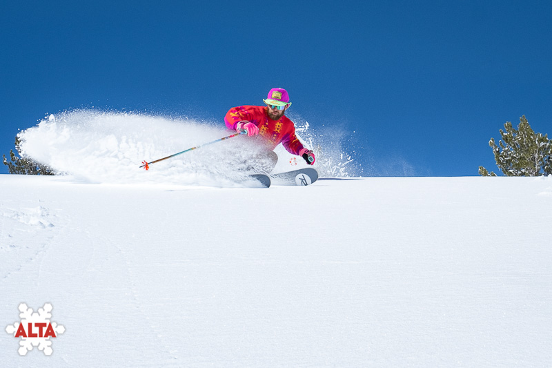 An Alta skier slashing pow, alta or snowbird?