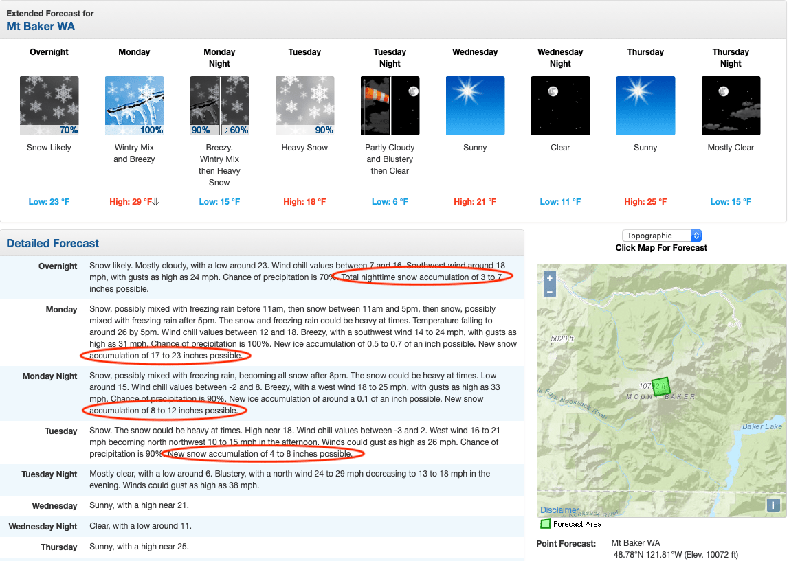 snow, forecast, mount baker, Washington,