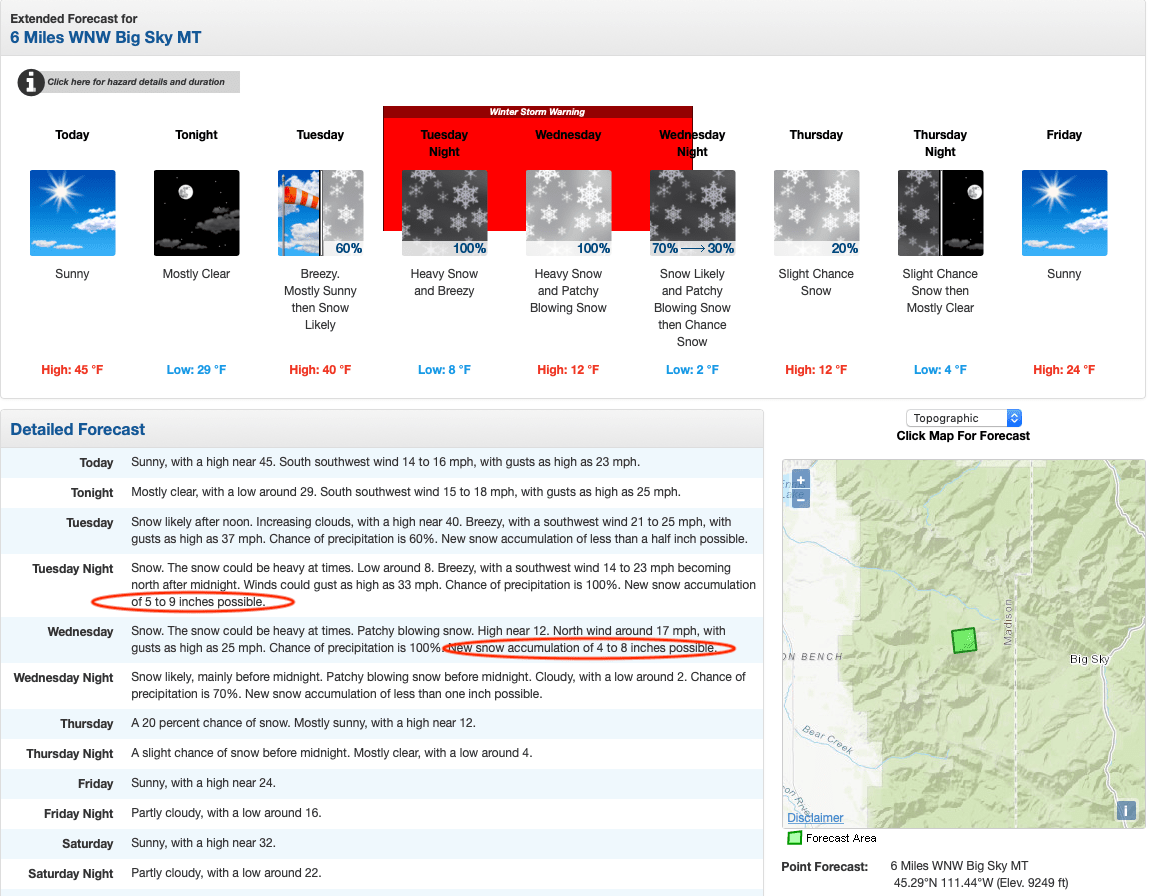 montana, snow, forecast