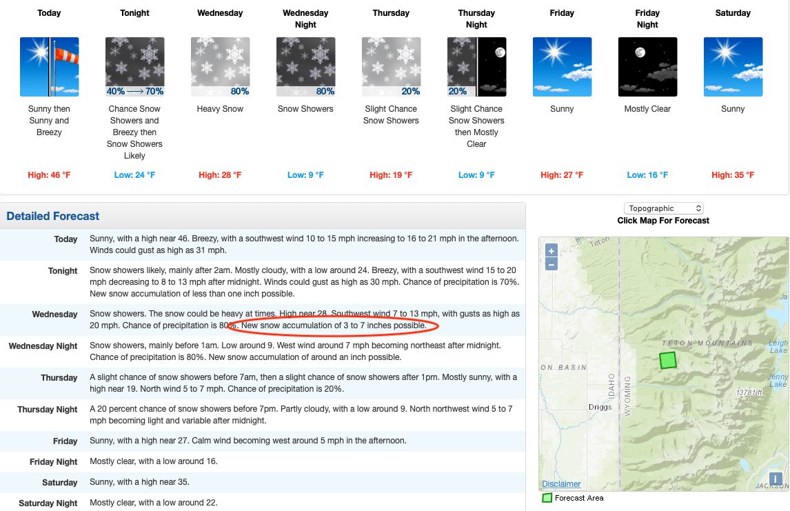 grand targhee, forecast, noaa, snow, wyoming