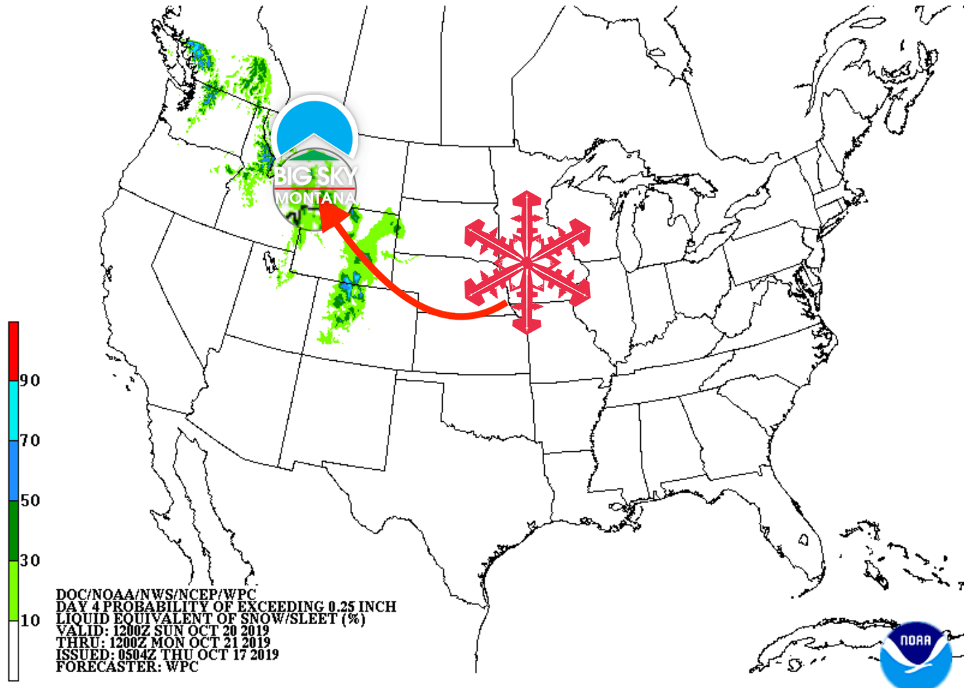 big sky, montana, forecast, snowfall