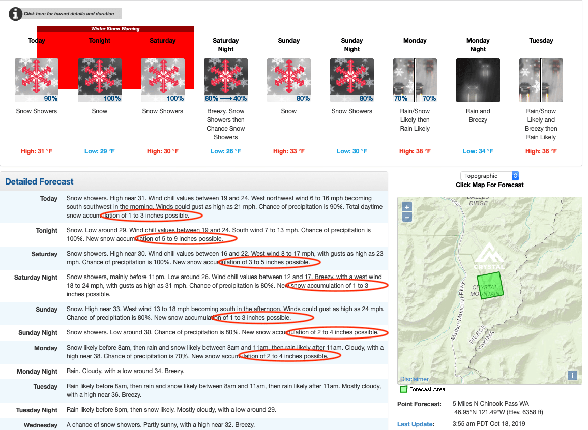 crystal mountain, Washington, pow, noaa, forecast, winter storm warning