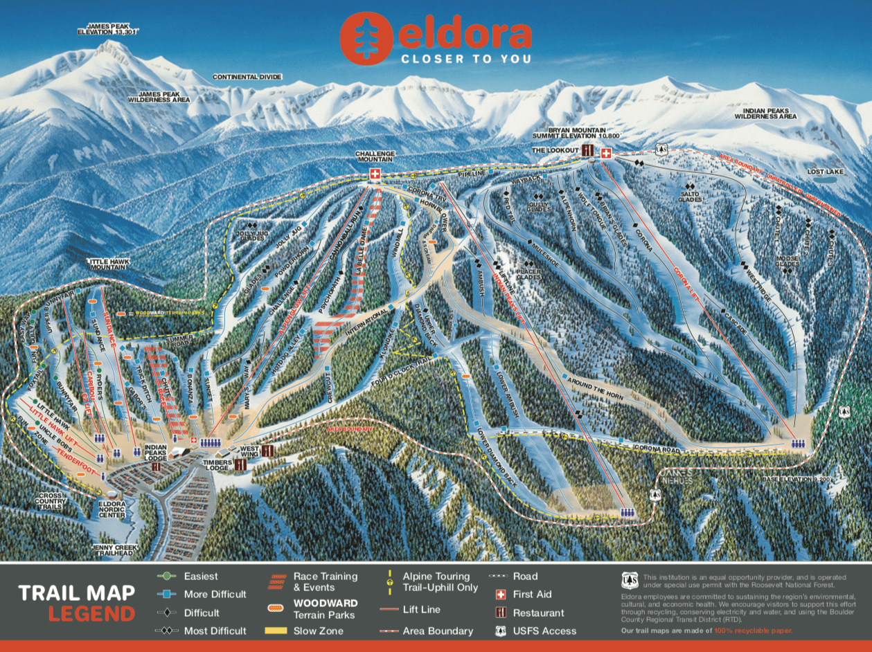 Eldora Mountain Resort trail map. 