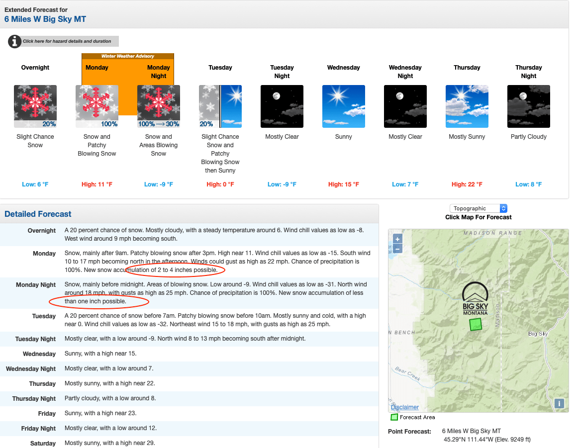 big sky, Montana, forecast