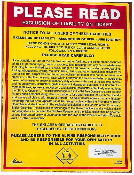 Classic ski area limited liability release waiver, waivers,