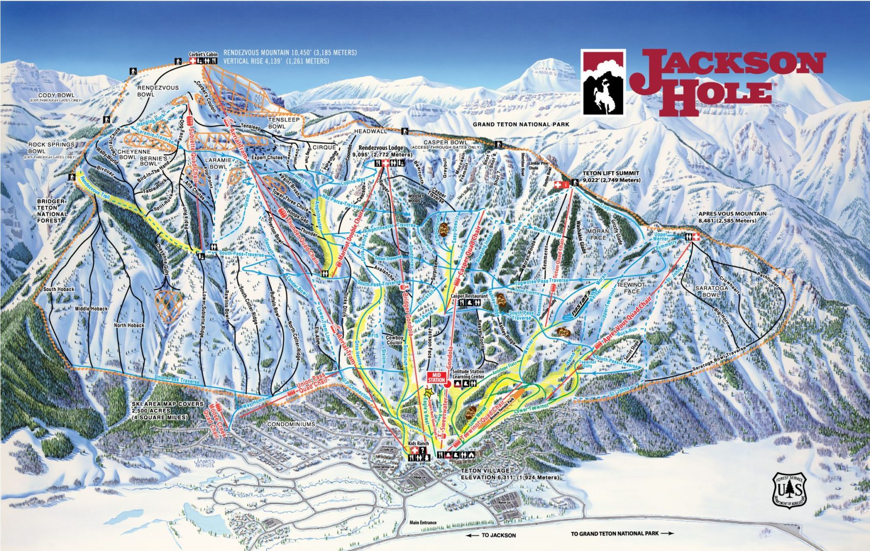 Trail map of Jackson Hole, Wyoming