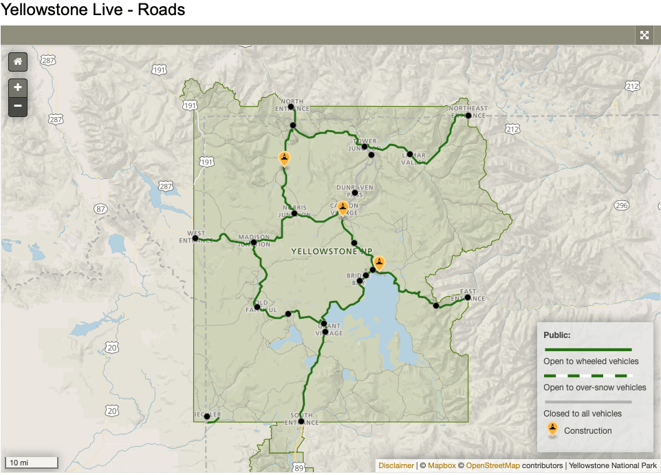 Yellowstone, roads closed