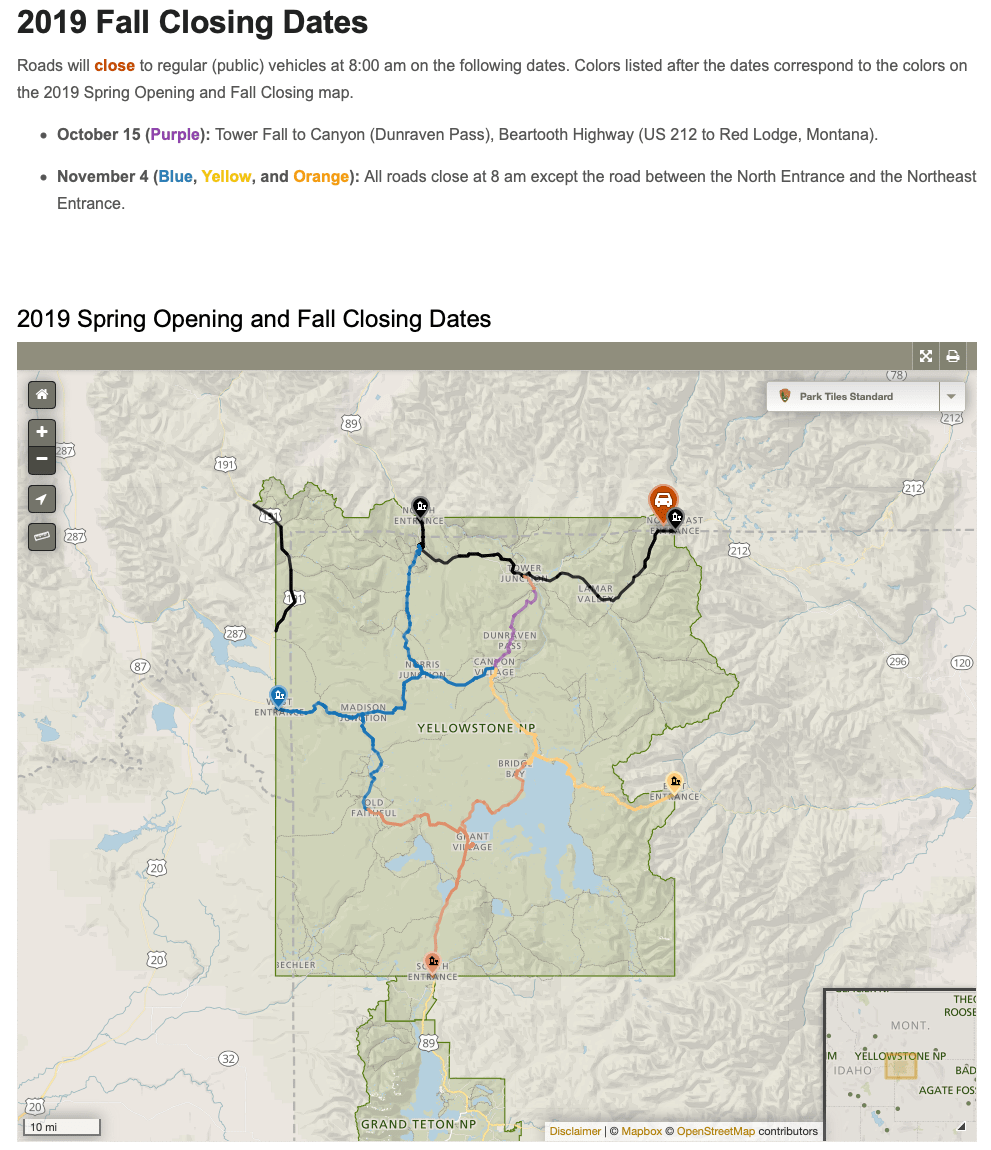 Yellowstone, roads closed