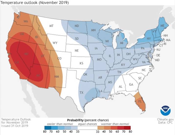 NOAA, November outlook, temperature
