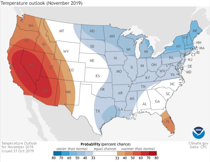 NOAA November Outlook Warmer and Drier than Normal for the West