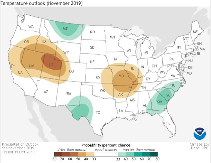 NOAA November Outlook Warmer and Drier than Normal for the West