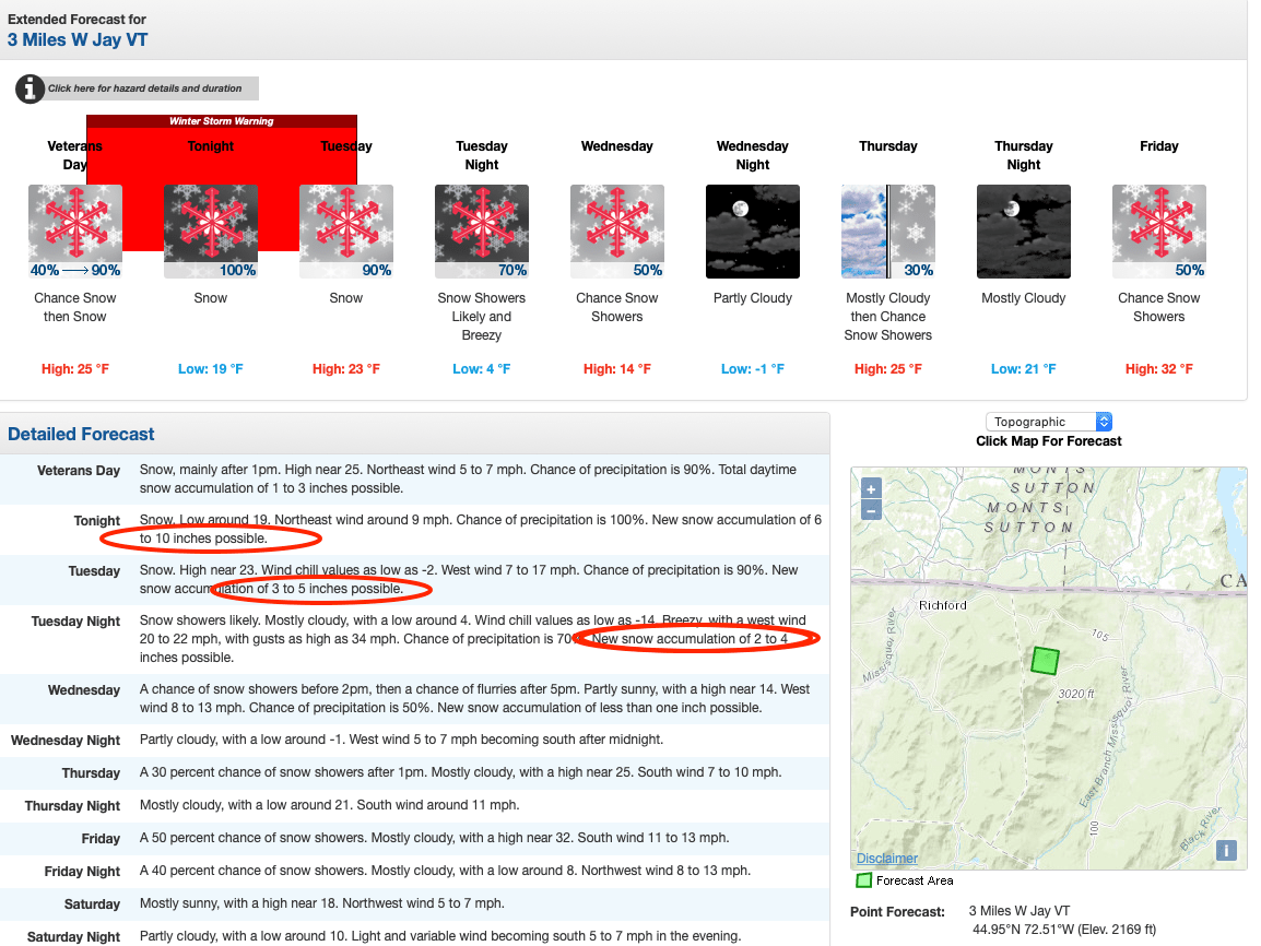 Vermont, forecast