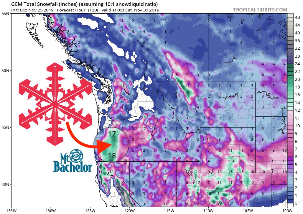 Oregon, mt bachelor, snow, forecast