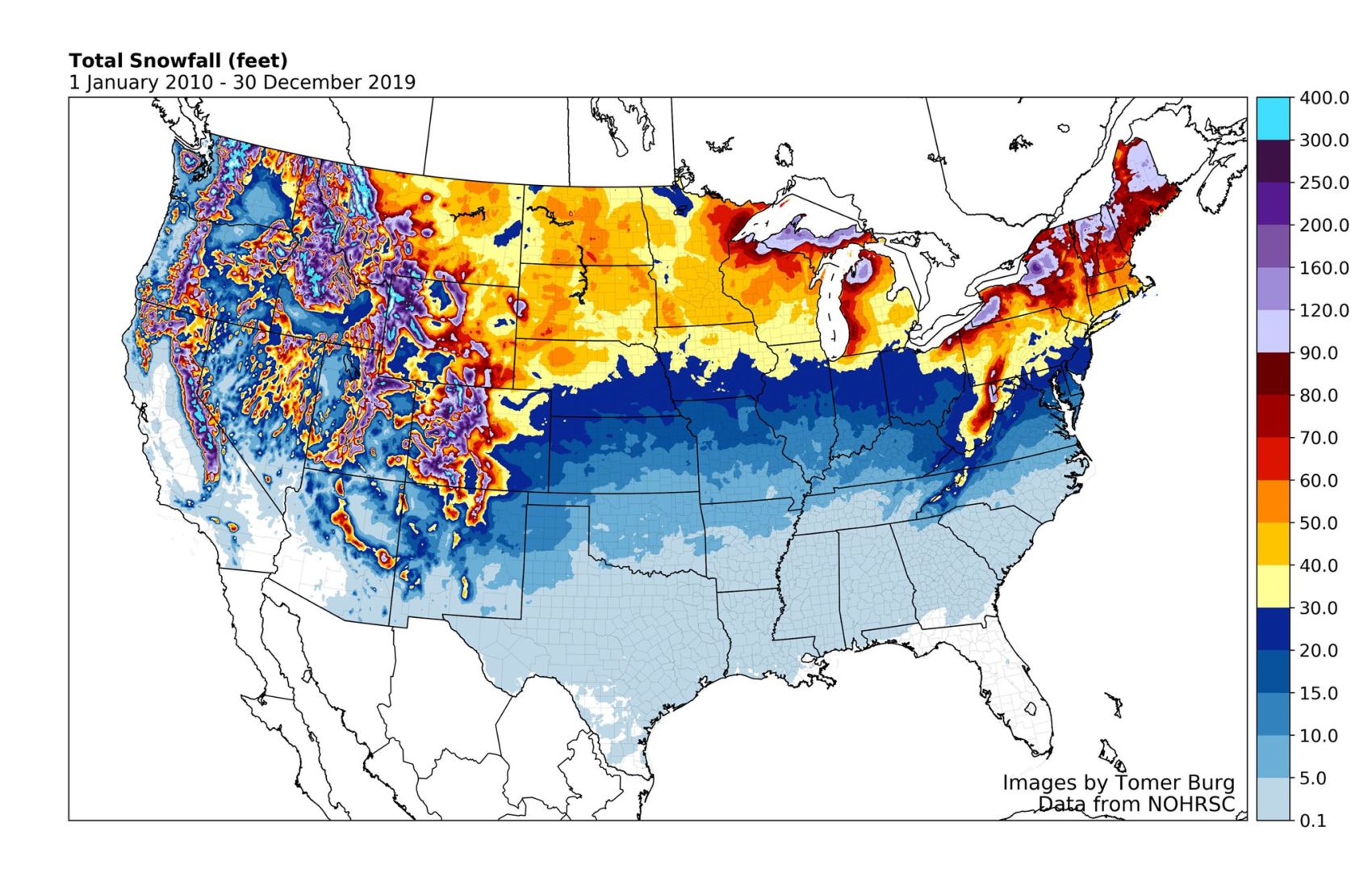 snowfall, usa, North America, decade