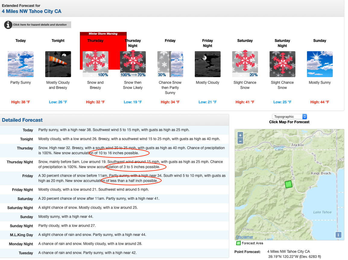 tahoe, forecast, california