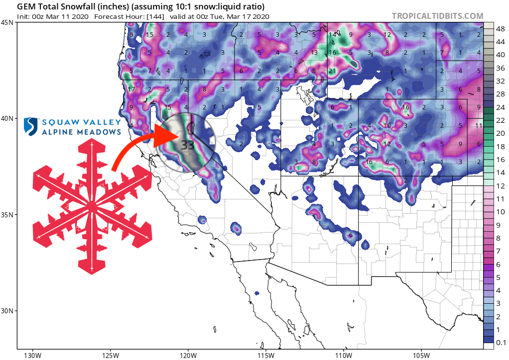 NOAA 2028 Inches of Snow Forecast in Lake Tahoe This Weekend SnowBrains