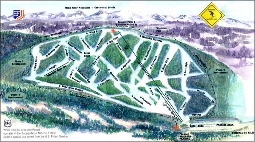 white pine ski area, trail map, wyoming