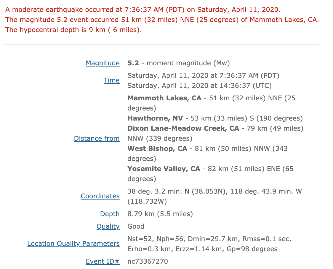 Mammoth, CA Rocked by 4 Earthquakes up to 5.2-Magnitude ...