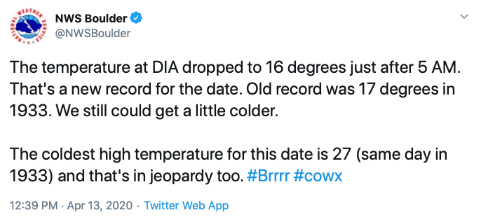 nws, denver, record, cold