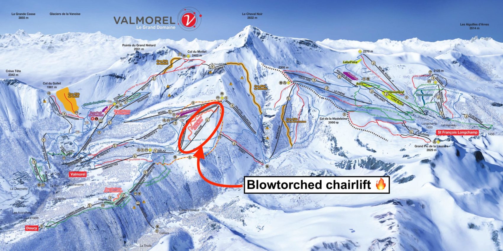 valmorel, chairlift, blowtorch, france