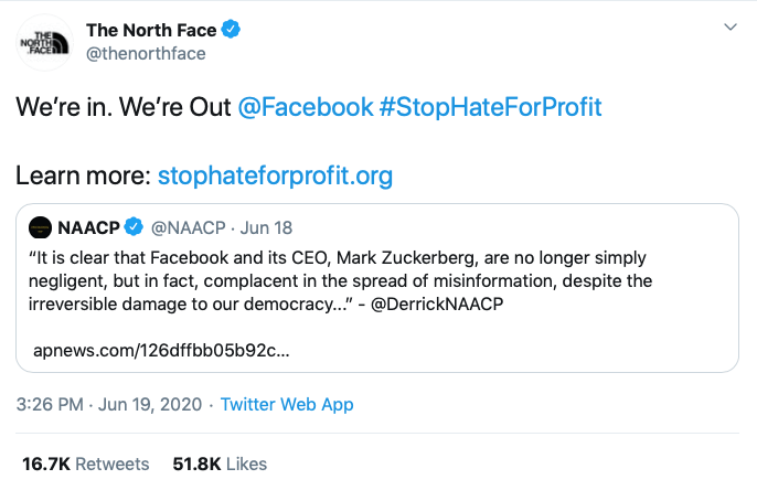 north face, twitter, boycott