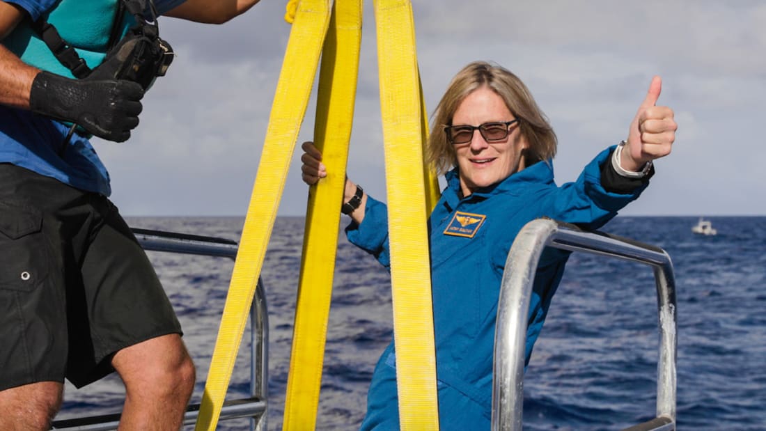 Kathryn Sullivan pre bording the Limiting Factor Submersible, ocean, space, 