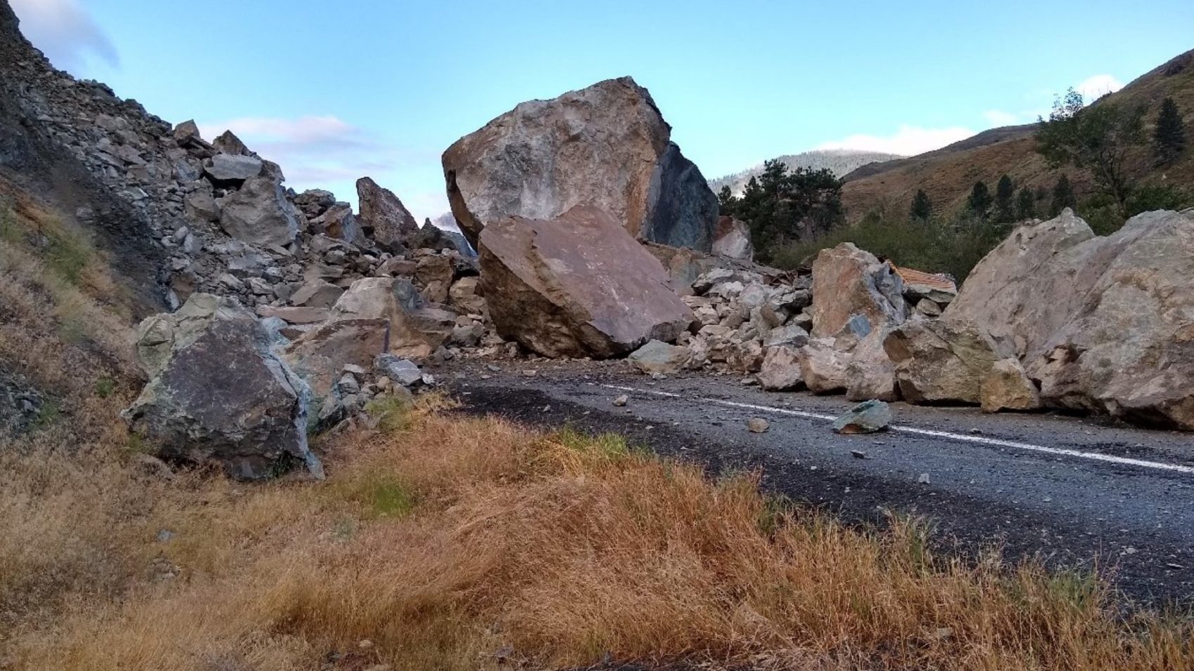 rockfall on road