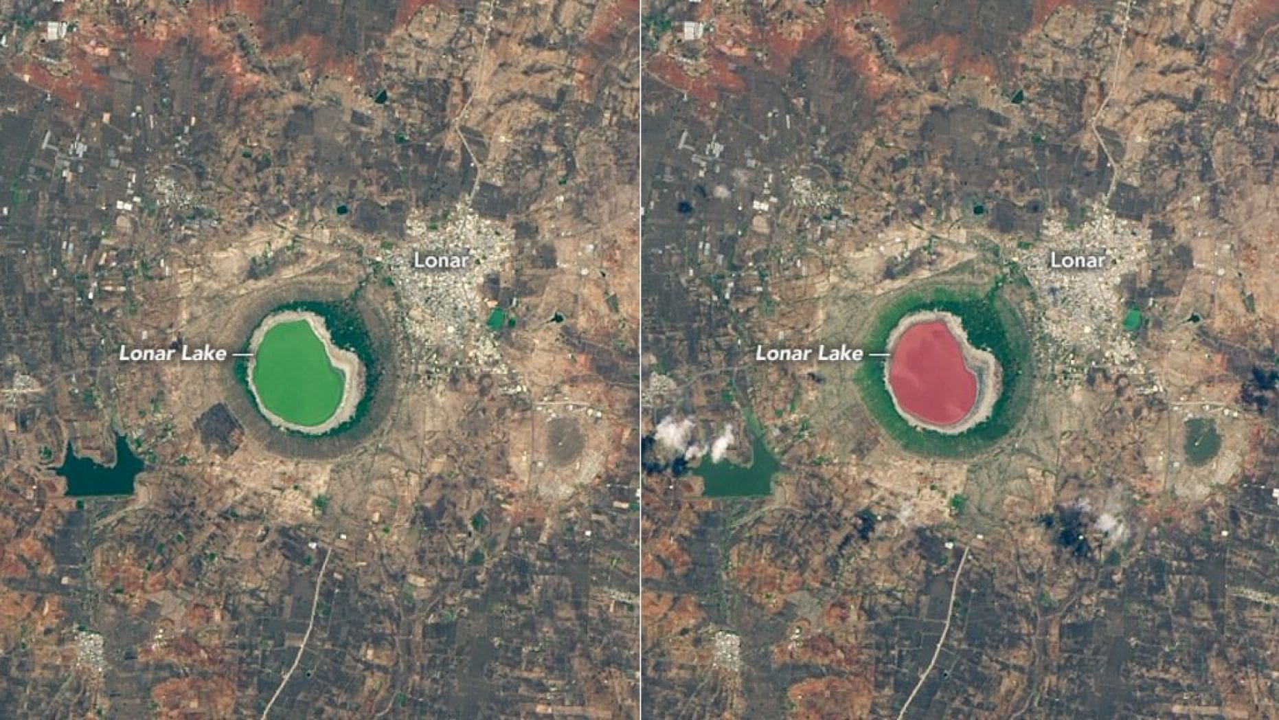 Maharashtra, India, Pink, Green, NASA, Lake