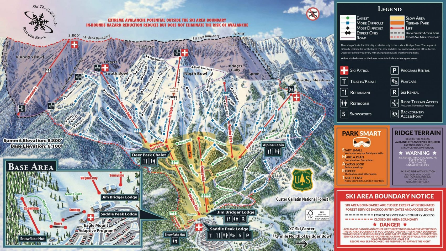 Bridger Bowl, trail map, Montana