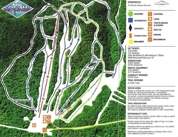 big Squaw Mountain resort, Maine, trail map