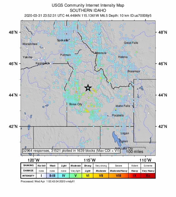 Idaho Earthquake Map