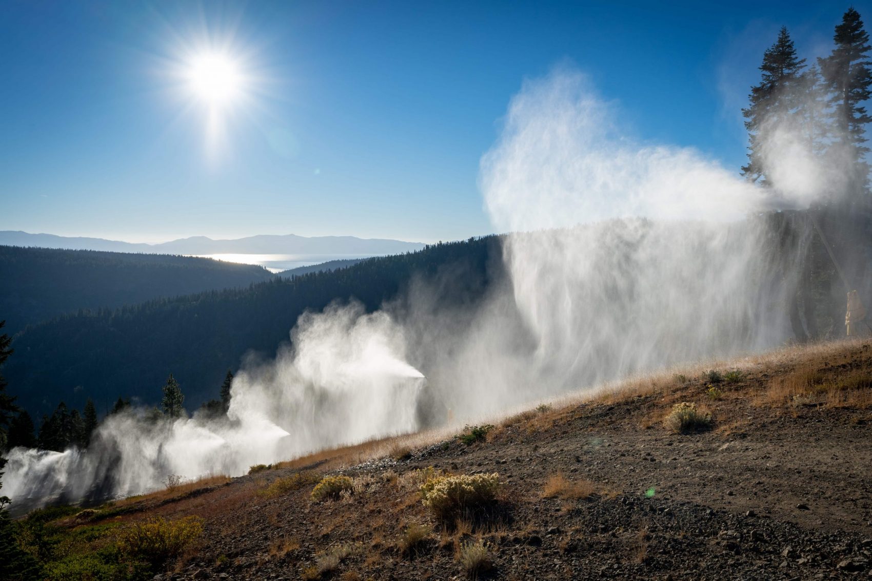 Squaw Valley, alpine meadows, california, snow guns, snowmaking