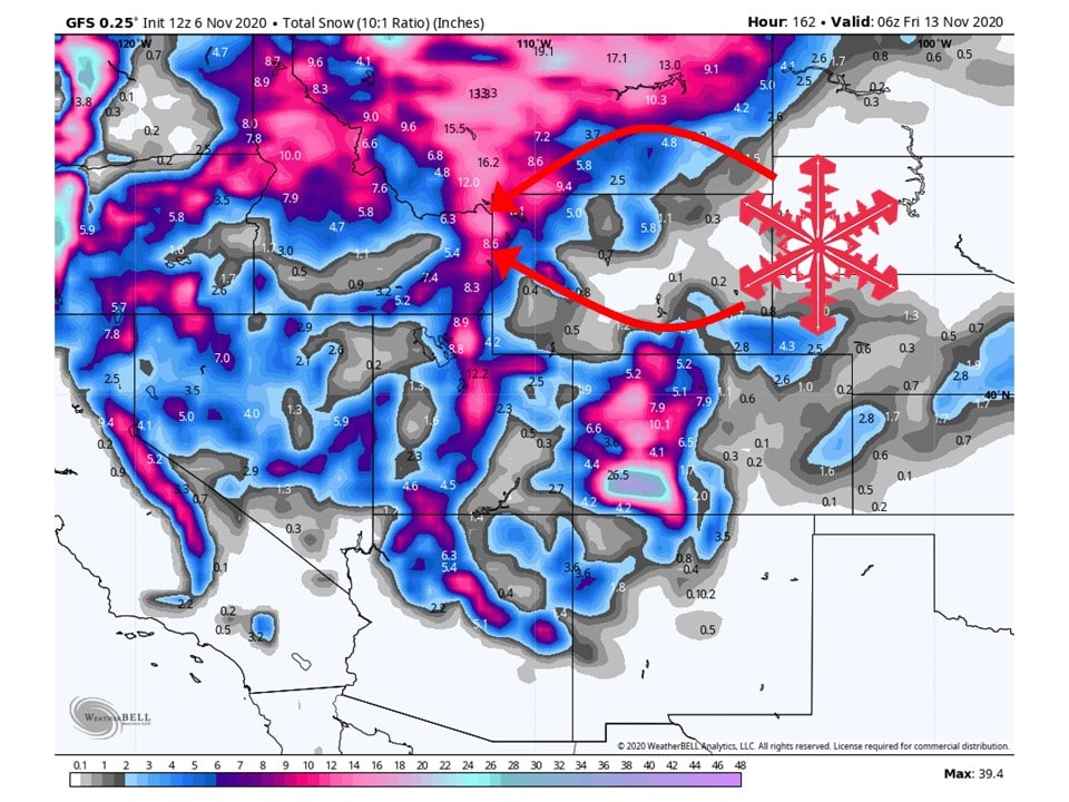 24 FEET of Snow Forecast Across Western US Mountains Over Next 7Days