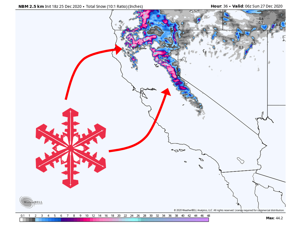 SnowBrains Forecast 824" of Christmas Snow For Northern California