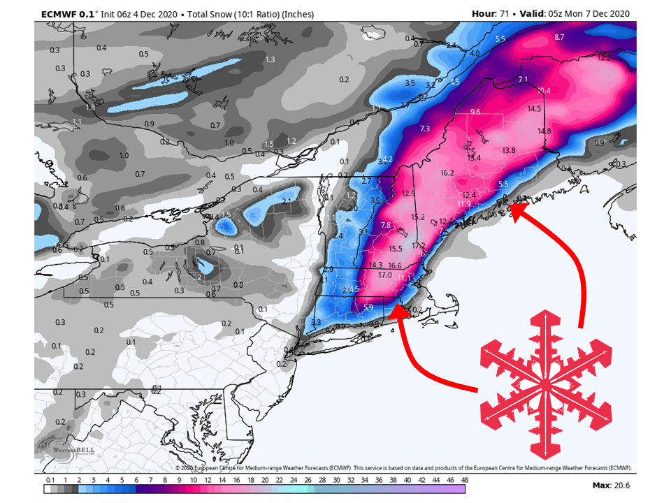 SnowBrains Forecast Update 618" of Snow For New England This Weekend