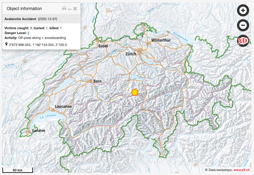 Location of avalanche accident