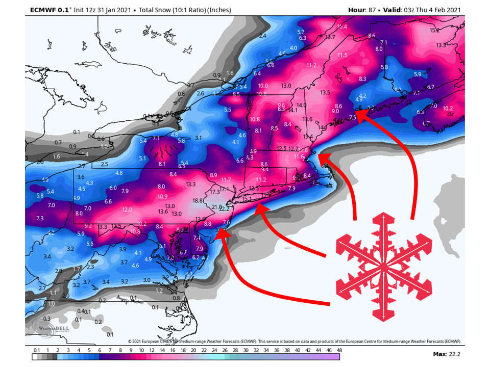 SnowBrains Forecast 624" of Snow For The Northeast Through Wednesday