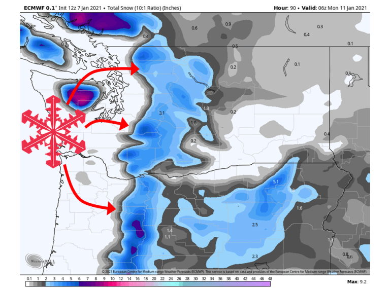 SnowBrains Forecast 28"of Snow For The Pacific Northwest Through