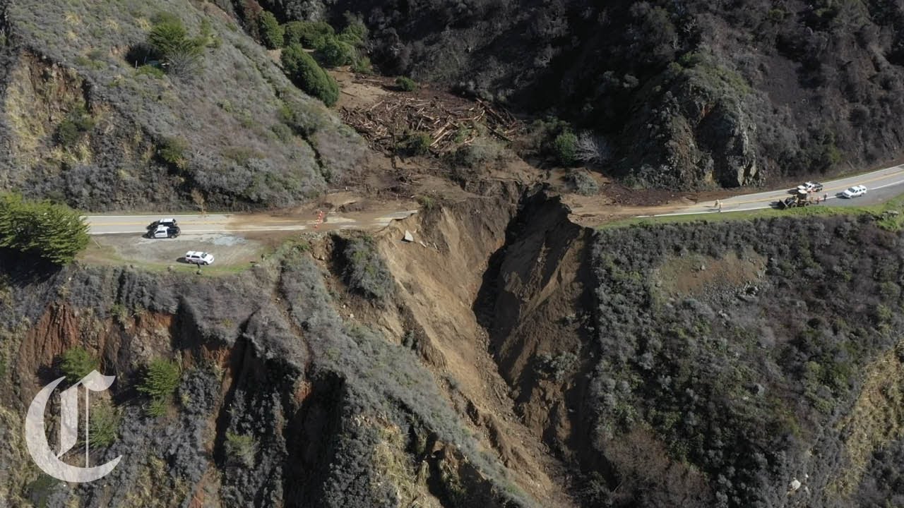 VIDEO Drone Footage of Highway 1 Collapse Near Big Sur Following Heavy