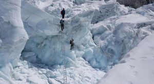 Everest Climbers Ascending the Khumbu Icefall