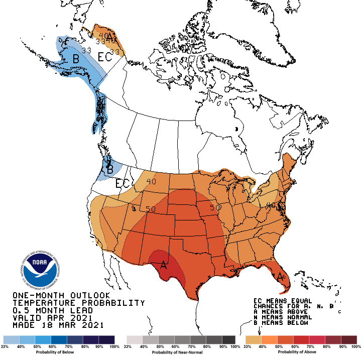 Noaa April 2021 Outlook Warmer And Drier Than Normal For Majority Of Country Snowbrains