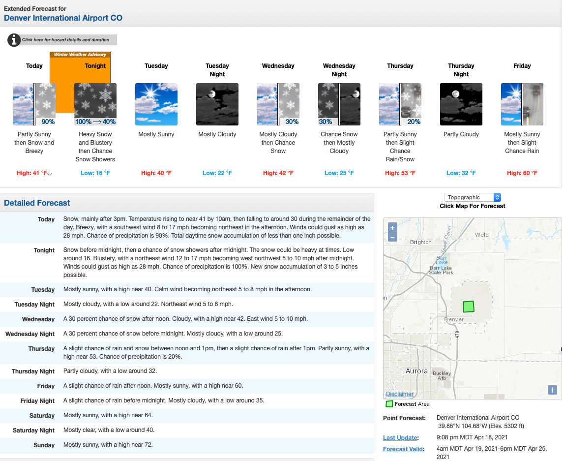 Denver, Colorado, snow, forecast, 