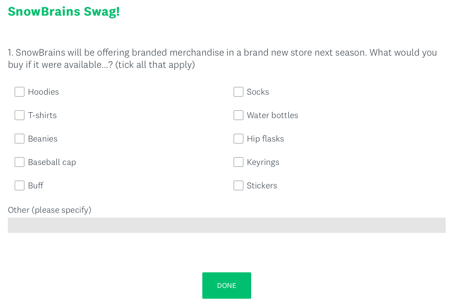 snowbrains swag, survey