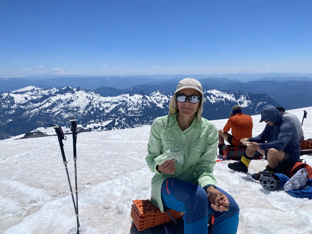 Climber taking a break, rainier, Washington,