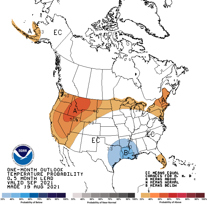 temperature outlook, September 2021