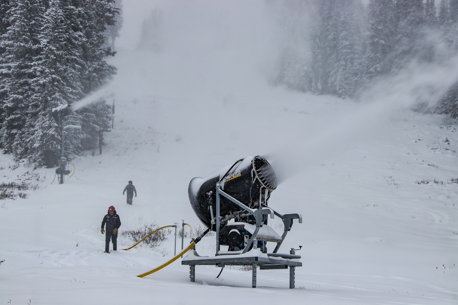 snowmaking at arapahoe basin, colorado