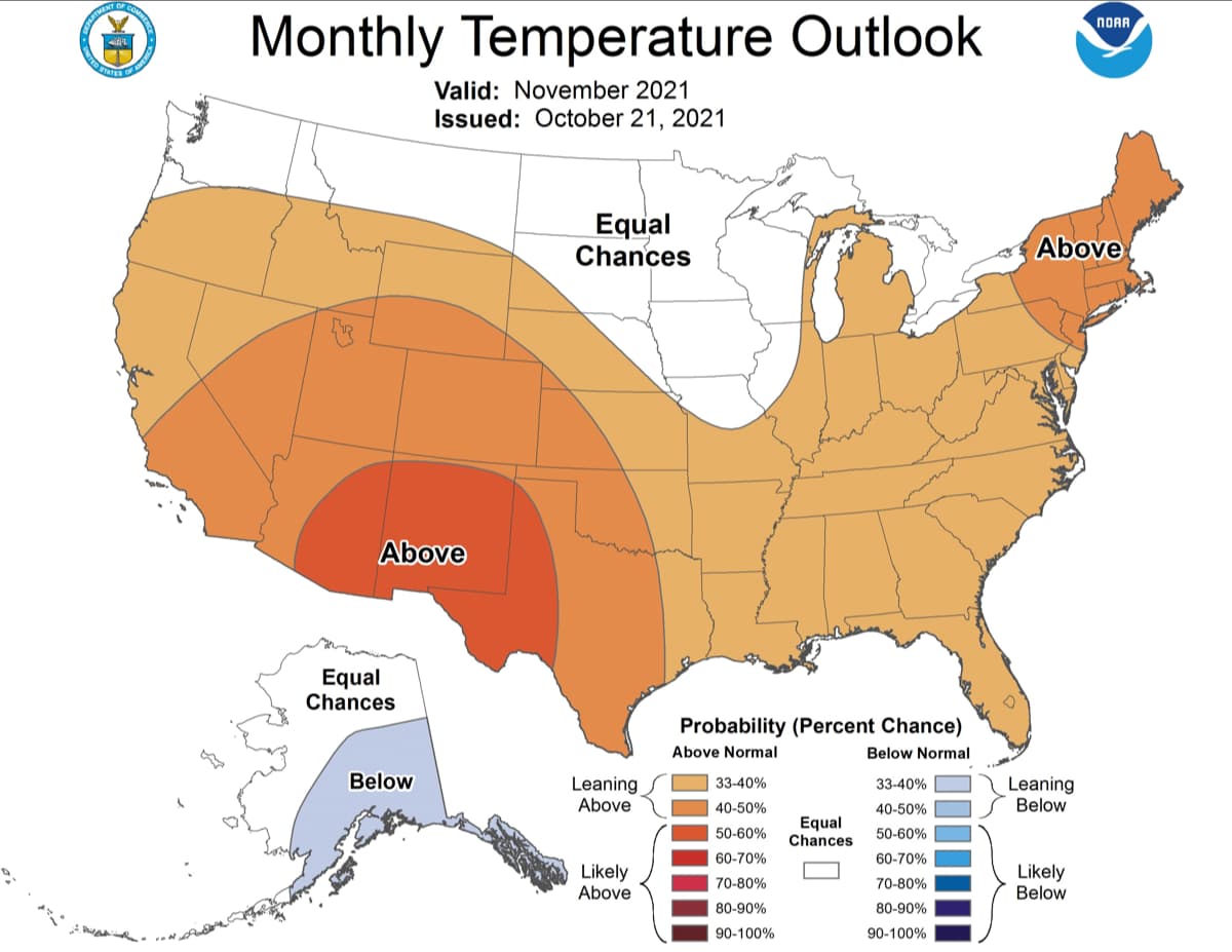 temperature, November outlook, noaa