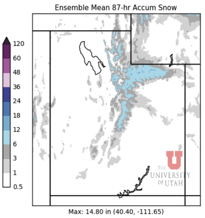 SREF Plumes Average Accumulated Snow for Utah
