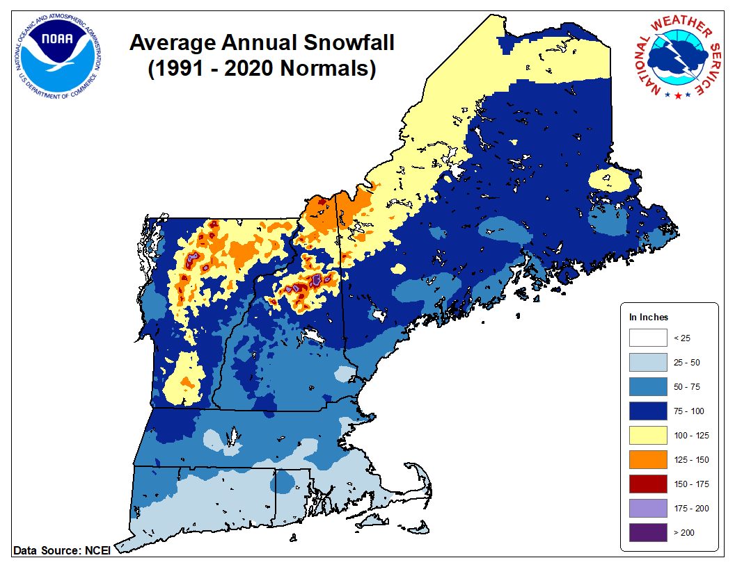 National Weather Service Map Shows Average Annual Snowfall For Northeast Snowbrains 6245